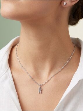 A New Day “R” Initial Necklace & CZ Earrings Set | Silver Plated